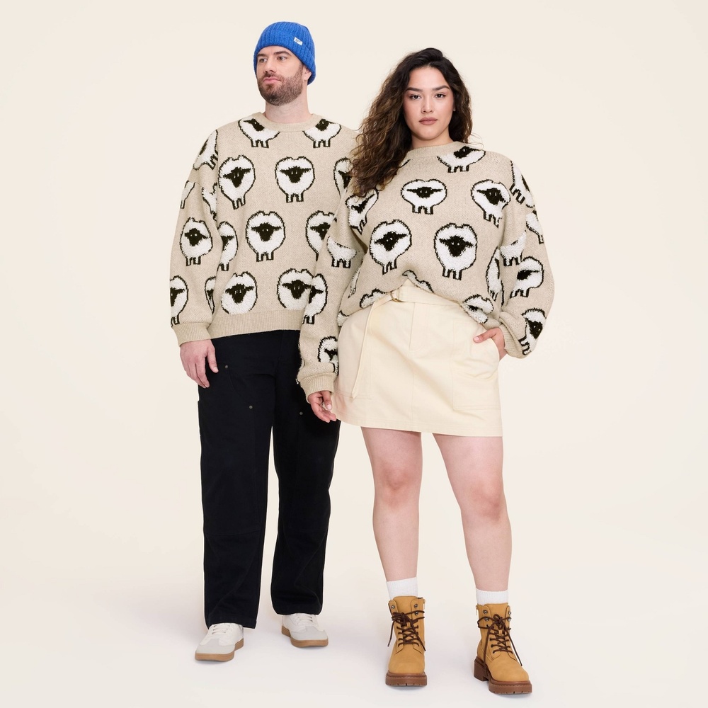 NWT! Woolrich x Target Unisex Adult L Large Sheep Print Pullover Sweater, Taupe - Picture 8 of 12